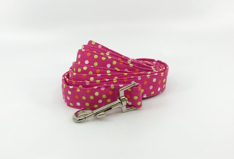 Pink And Green Polka Dot Dog Leash, 4 Or 5 Foot Swivel Hook Pet Lead
